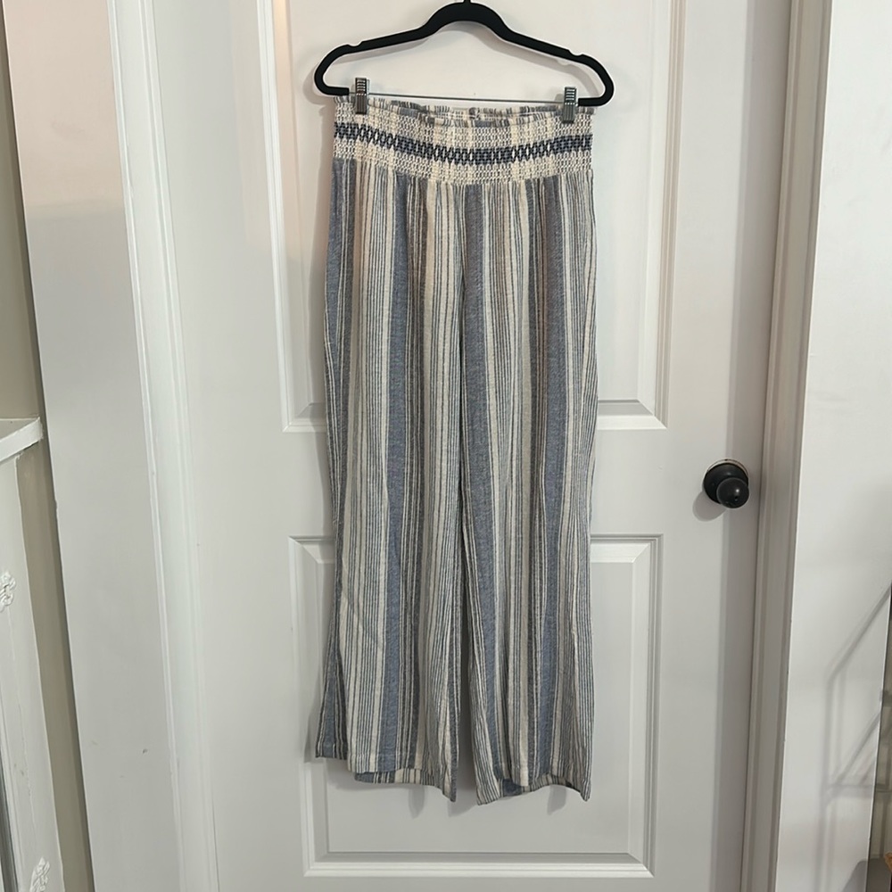 INDIGO REIN | wide leg striped linen long pants Size L